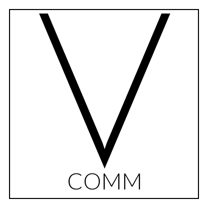 Vcomm logo - large V on white background: specialist automotive PR services